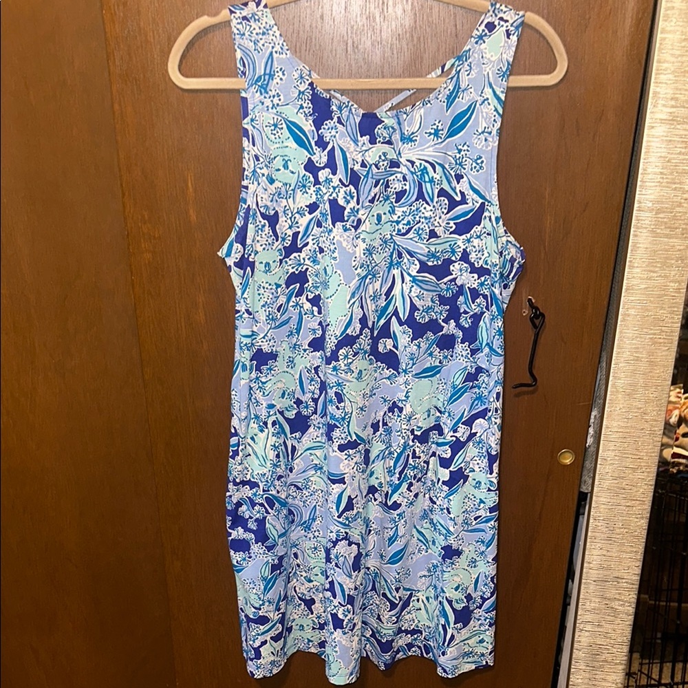 Lilly Pulitzer cotton tank sleeveless dress blue turquoise Large